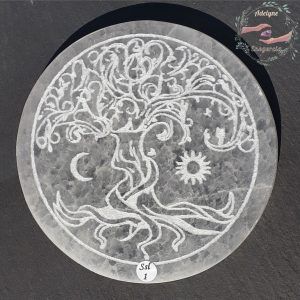 Plaque sélénite gypse fibreux maroc gravé arbre de vie avec soleil et lune adelyne-enegercia ssl 1