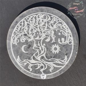 Plaque sélénite gypse fibreux maroc gravé arbre de vie avec soleil et lune adelyne-enegercia ssl 2