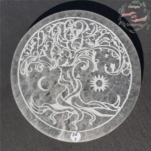 Plaque sélénite gypse fibreux maroc gravé arbre de vie avec soleil et lune adelyne-enegercia ssl 3