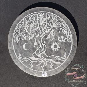 Plaque sélénite gypse fibreux maroc gravé arbre de vie avec soleil et lune adelyne-enegercia ssl 5